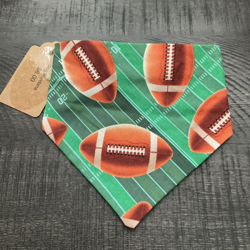 Dog Bandana Slide On Collar Elastic Band Football Field Green Brown Small New